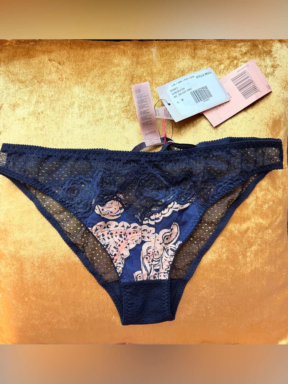 Stella McCartney Navy Lace Bikini Brief with Pale Pink Print